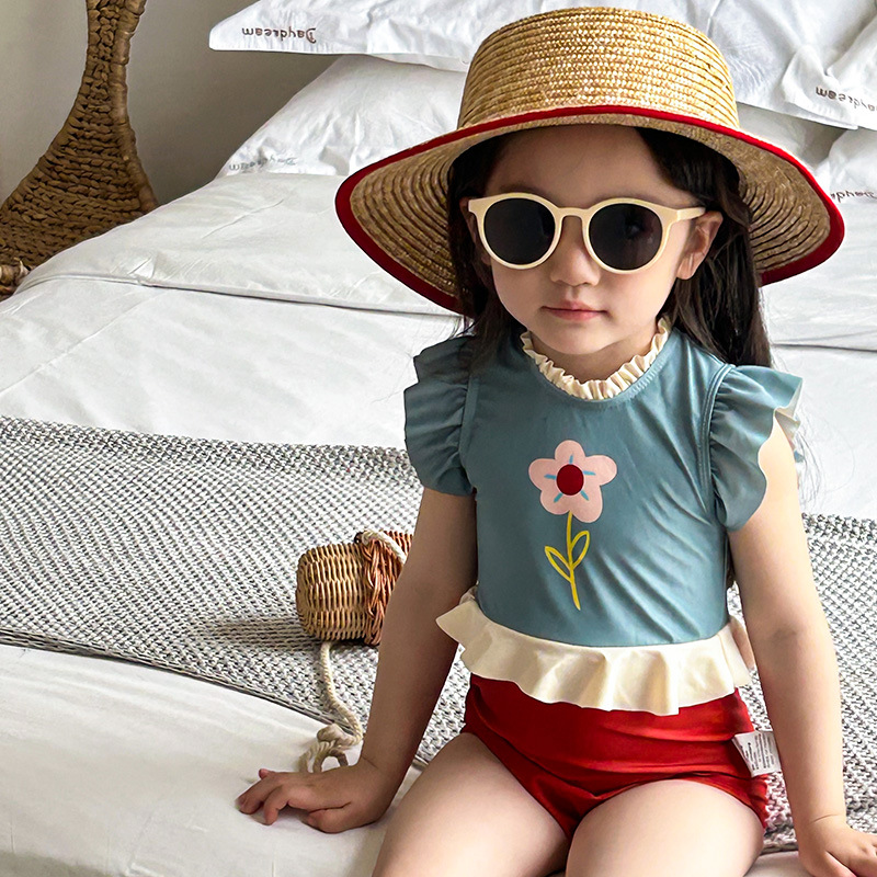 Summer New Korean-style Two-color Stitching Children's One-piece Swimsuit Girls Stylist Cute Baby Quick-drying Hot Spring Swimsuit