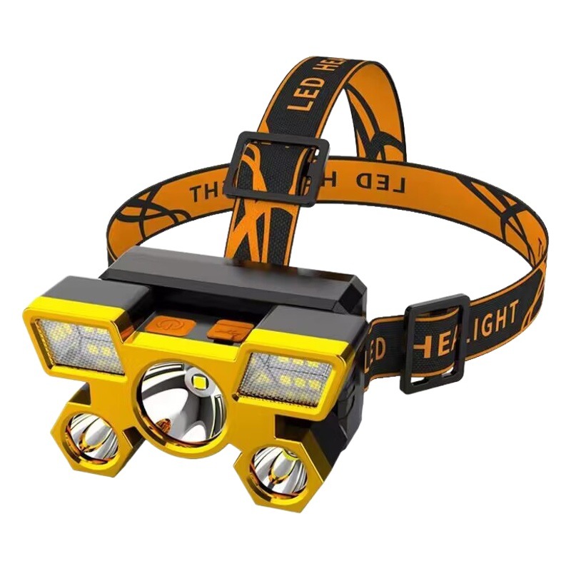 Cross-border outdoor LED strong light headlamp five-head high-power fishing night fishing lamp USB charging patrol head-mounted lamp wholesale
