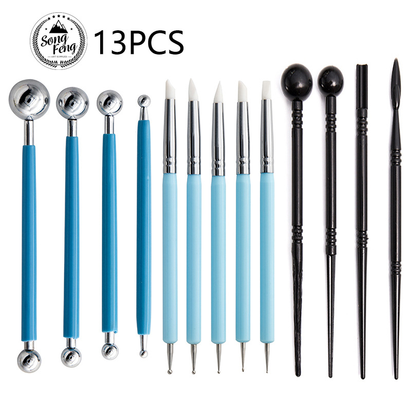 Cross-border pottery tools 13 pieces of suit stone plastic clay painting embellishment stick DIY tools carving silicone drill pen