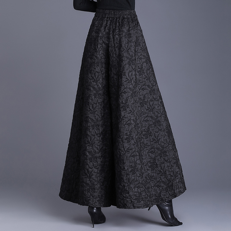 Picture of Real Shot of National Style Embossed Jacquard Wide-Leg Pants for Women in Autumn and Winter New Large Size Slimming Look Large Hem Umbrella Culottes Casual Boot Pants