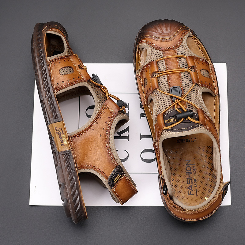 Sandals Men's Genuine Leather Casual Beach Shoes Men's Summer Outdoor Sports Anti-slip Sandals and Slippers
