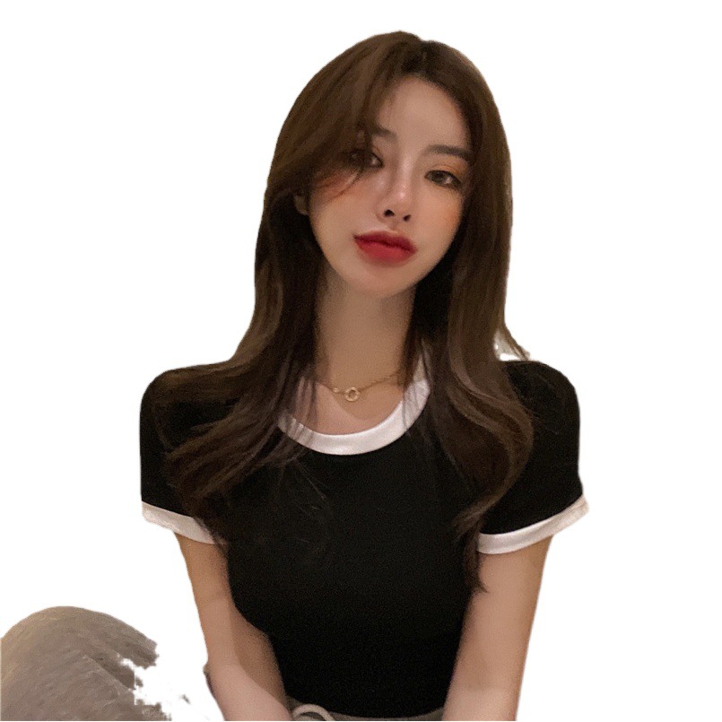 2025 Summer Solid Color South Korea New Short-sleeved T-shirt Women's Slim Solid Color Women's Top Foreign Trade Clothes
