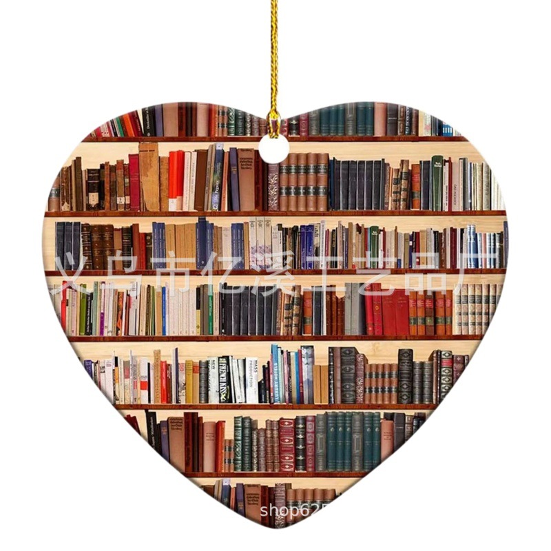 Book Lovers Heart Ornament Acrylic Love Pendant Bookshelf Tags Christmas Tree Pendant
