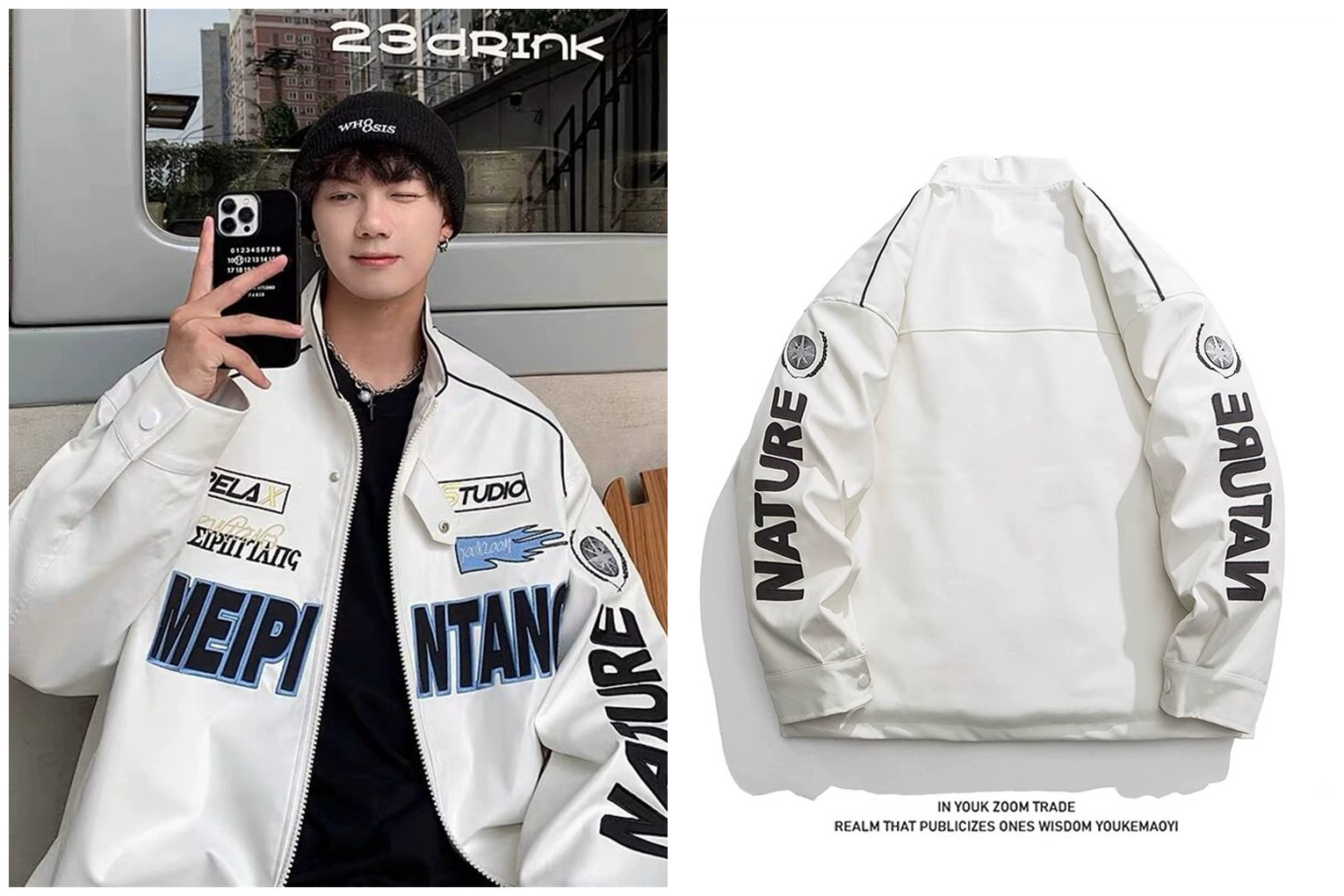 Picture of American-style Biker Jacket Men's Amazon Foreign Trade Retro Hip-hop Loose All-match Couple Baseball Suit New Jacket