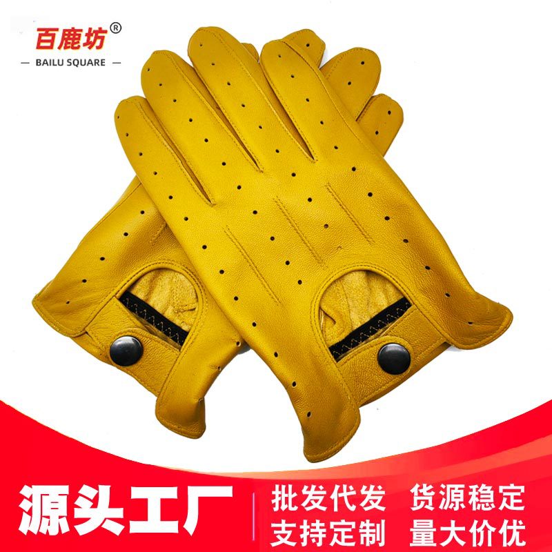Cross-Border Trade Wholesale Men's Sheepskin Unlined Driving Gloves Soft Women's Touch Leather Cycling Outdoor Leather Gloves