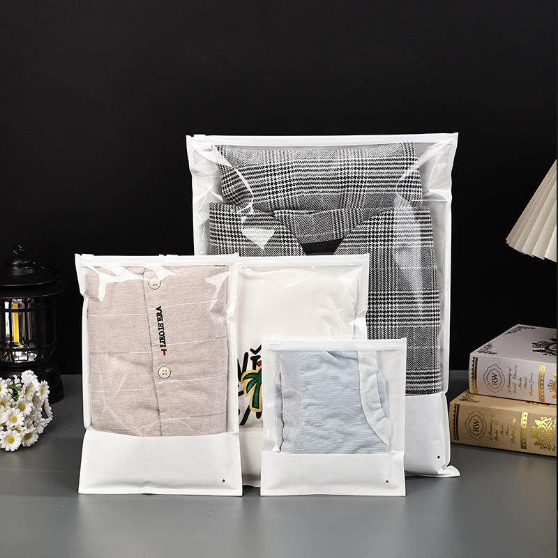 Picture of White Kraft Paper Zipper Bag Clothing Transparent Window Universal Clothing Storage Bag Home Textile Packaging Bag Plastic Seal Ready Stock