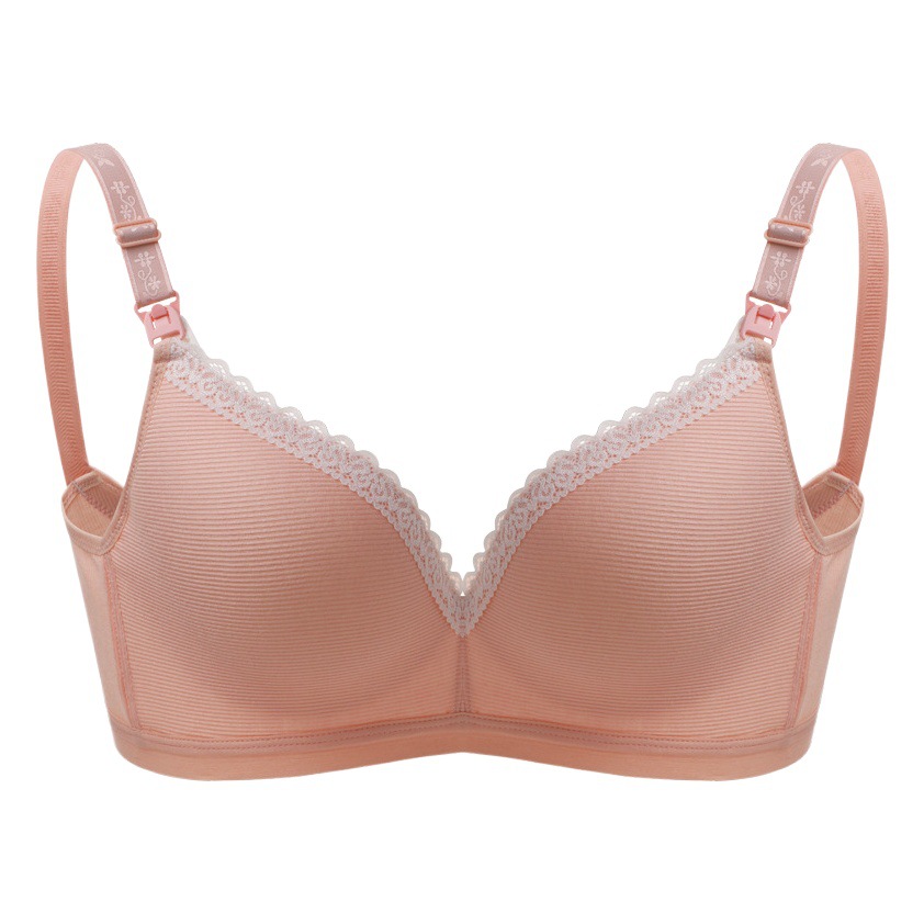 Breastfeeding Bra Striped Lace-edge Cross-type Simple Comfortable No-steel Ring Gathering Collecting Accessory Breast Top Opening Buckle for Breastfeeding