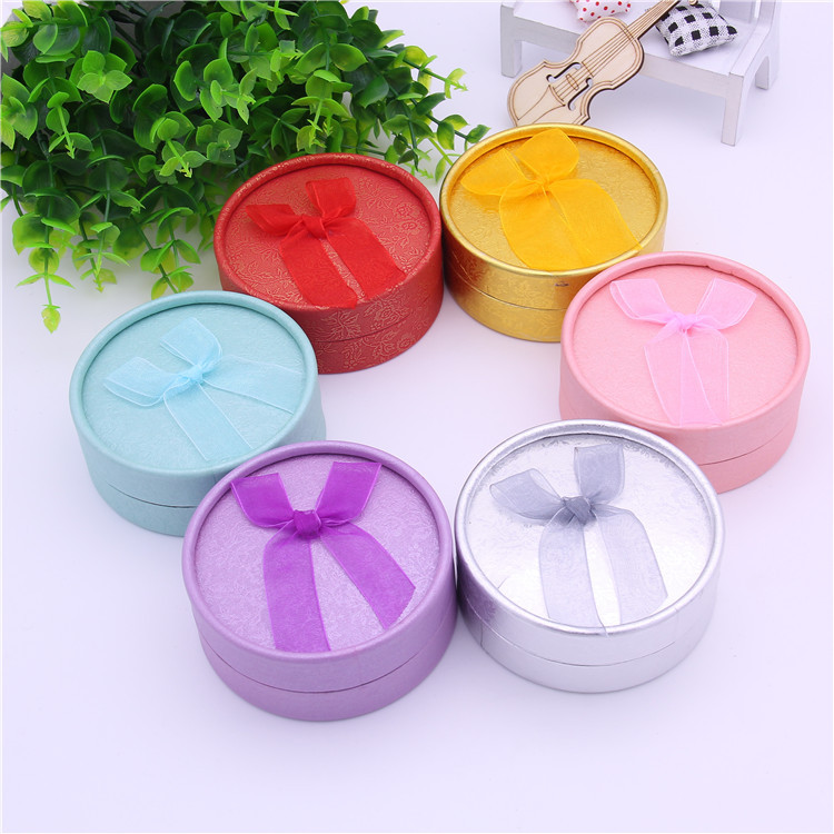 Popular Spot Bow Round Jewelry Box Silver Jewelry Packaging Box Bracelet Gift Box Large Round Box Wholesale