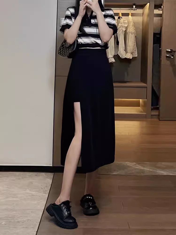 Suit Skirt plus size Slimming Pants Skirt Autumn Design High Waist A- line Long Skirt Small Side Split Skirt