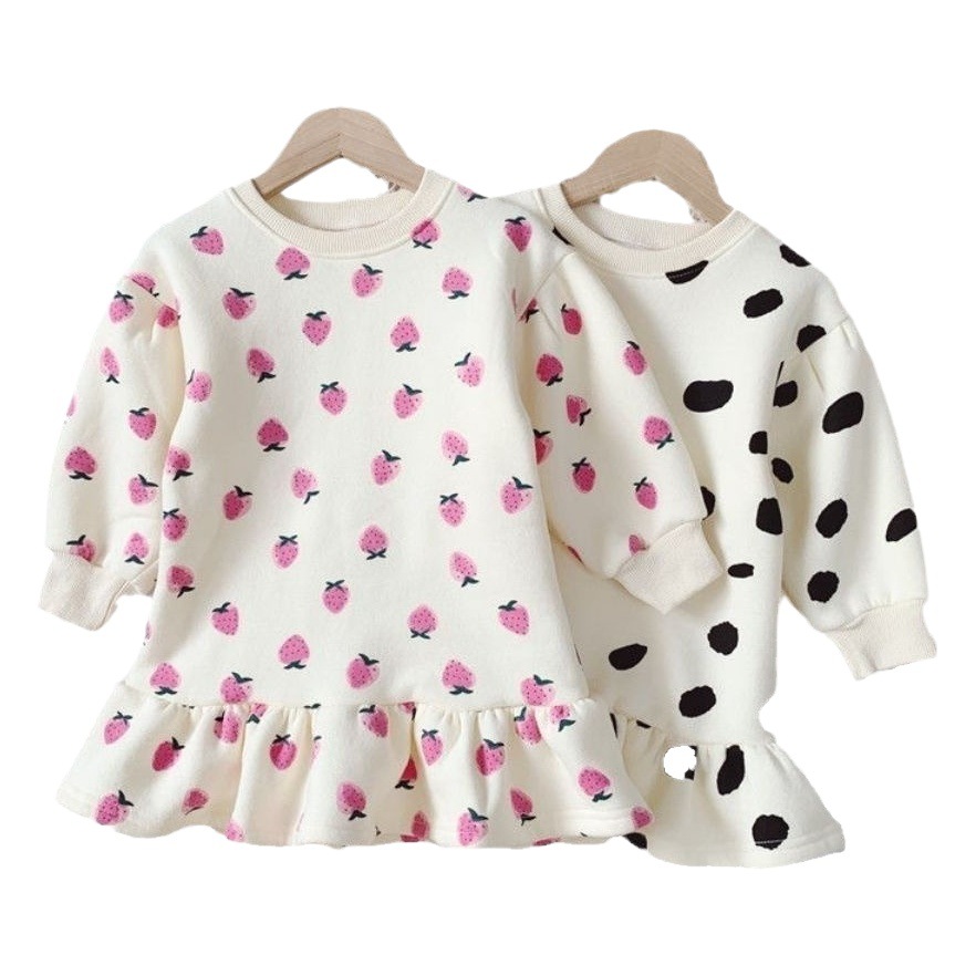 Girls' sweater skirt spring and autumn new children's clothing Western style dress children's baby girl polka dot flower bud skirt factory wholesale