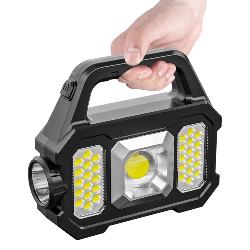 Multifunctional Searchlight Self-Defense Camping Style Strong Light Led Outdoor Waterproof Solar Flashlight Cob Wholesale Cross-Border