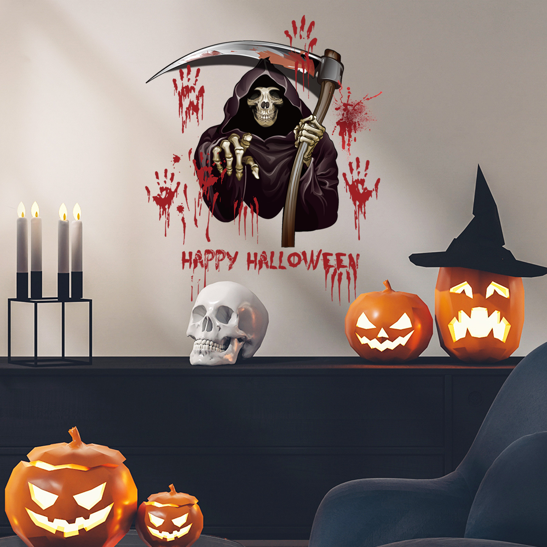 Halloween Horror Bat Skull Realistic Male Ghost Phantom Cat Cross Border Removable Living Room Study Decorative Wall Sticker