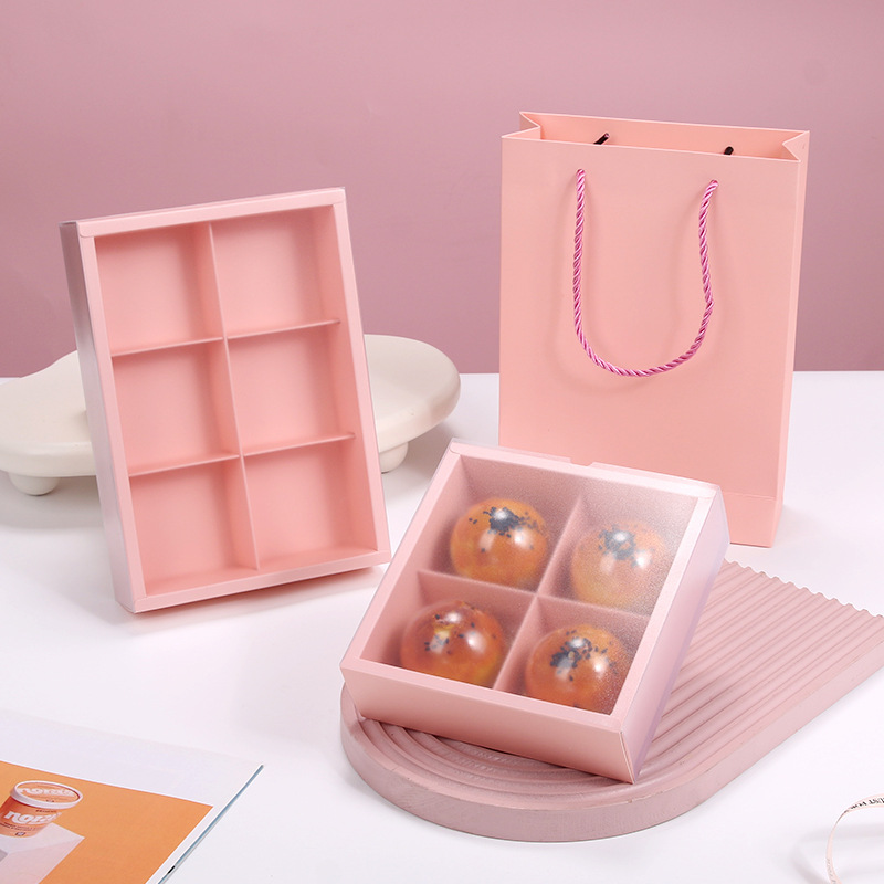4/6 Pack Pink Egg Yolk Crisp Packaging Box Frosted Translucent Snow Mei Niang Box Biscuits Macaron Gift Box