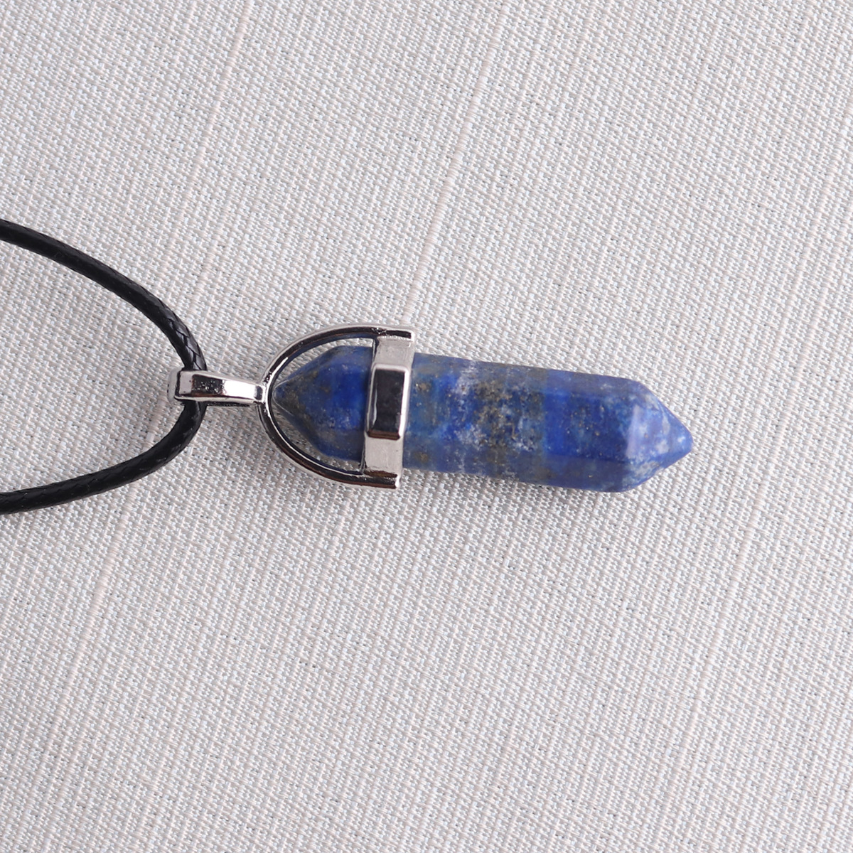 Picture of Natural Stone Hexagonal Pendant European and American Natural Crystal Hexagonal Prism Bullet Hexahedral Black Wax Rope Necklace