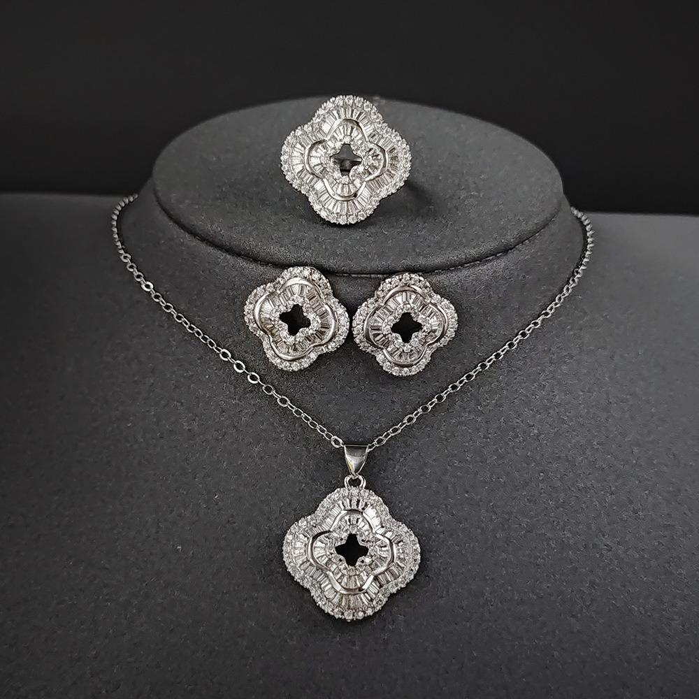 Live supply simulation mosang diamond princess square diamond live ring full diamond micro set earring pendant clavicle j6137