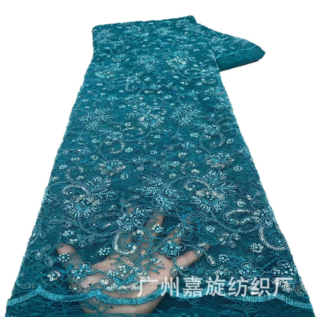 Picture of New African Middle Eastern Bone Rope Sequin Embroider Lace Fabric Dress Skirt Embroidered Cloth Embroidery Lace