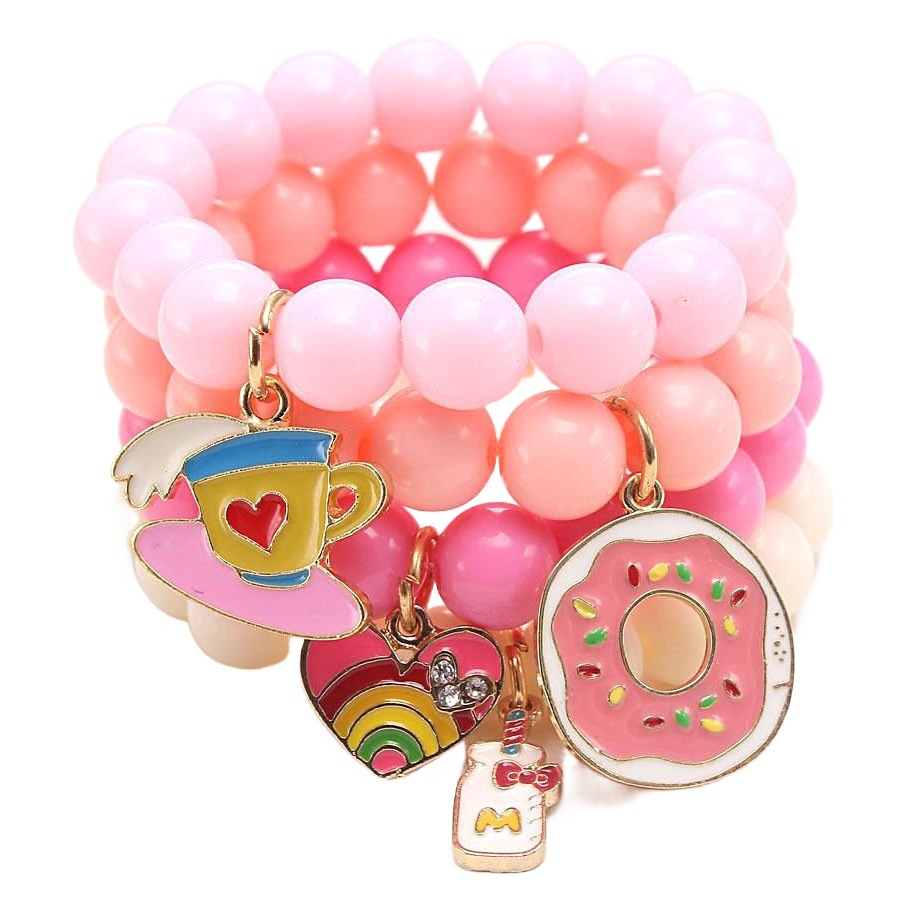 New European and American Cute Oil Dropping Alloy Pendant Children's Bracelet Candy Color Acrylic Children's Beaded Bracelet