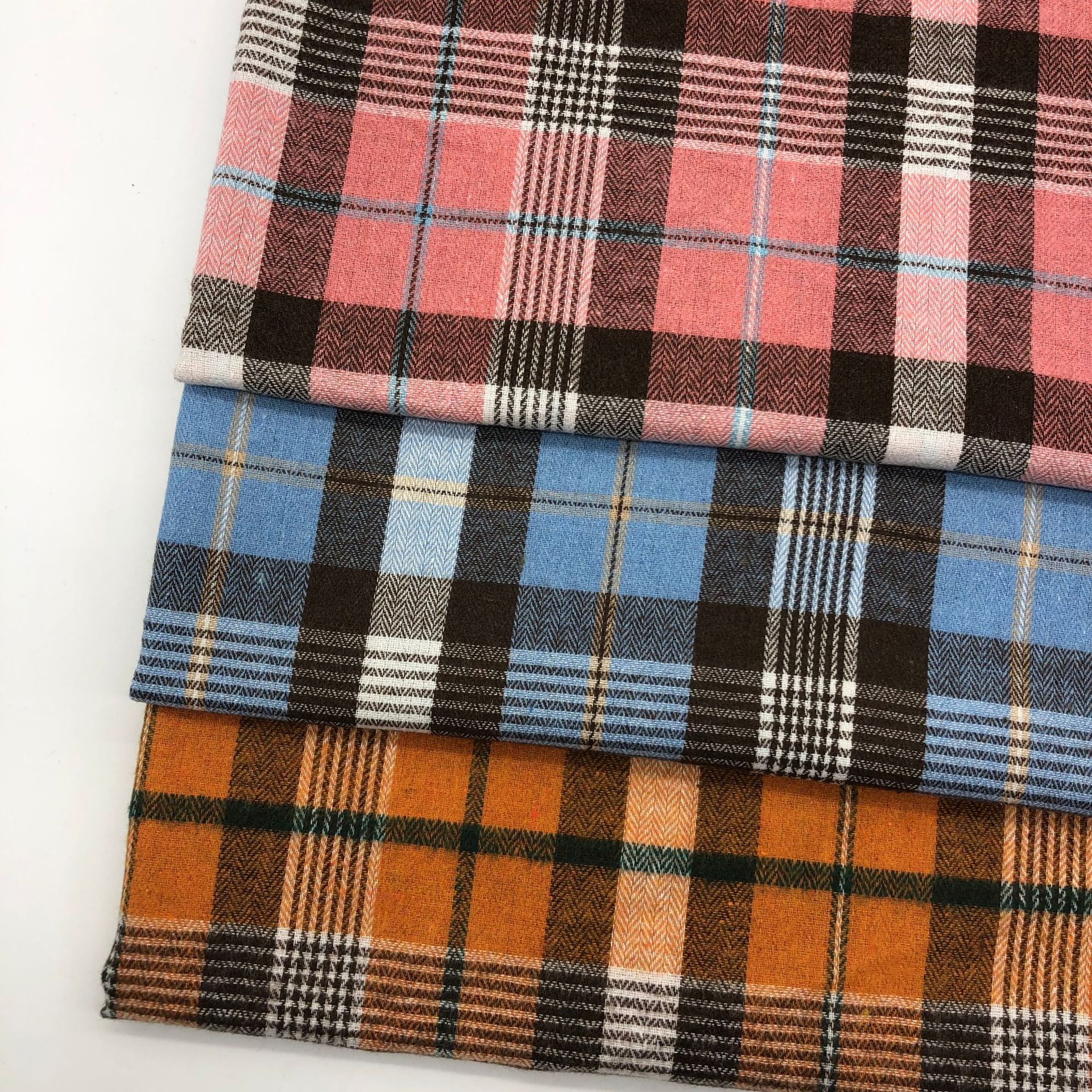 in stock wholesale 21S yarn-dyed twill sanding plaid shirt cloth ins retro style plaid dress plaid