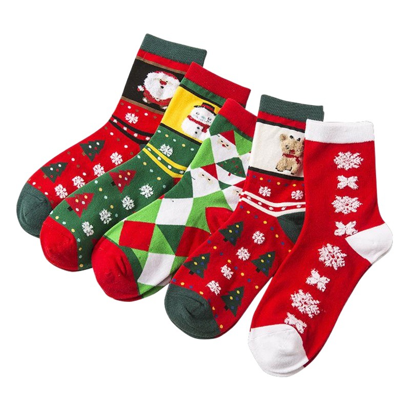 Christmas socks in tube socks for children autumn and winter all-match red socks thickened cartoon cute socks cotton breathable women's socks