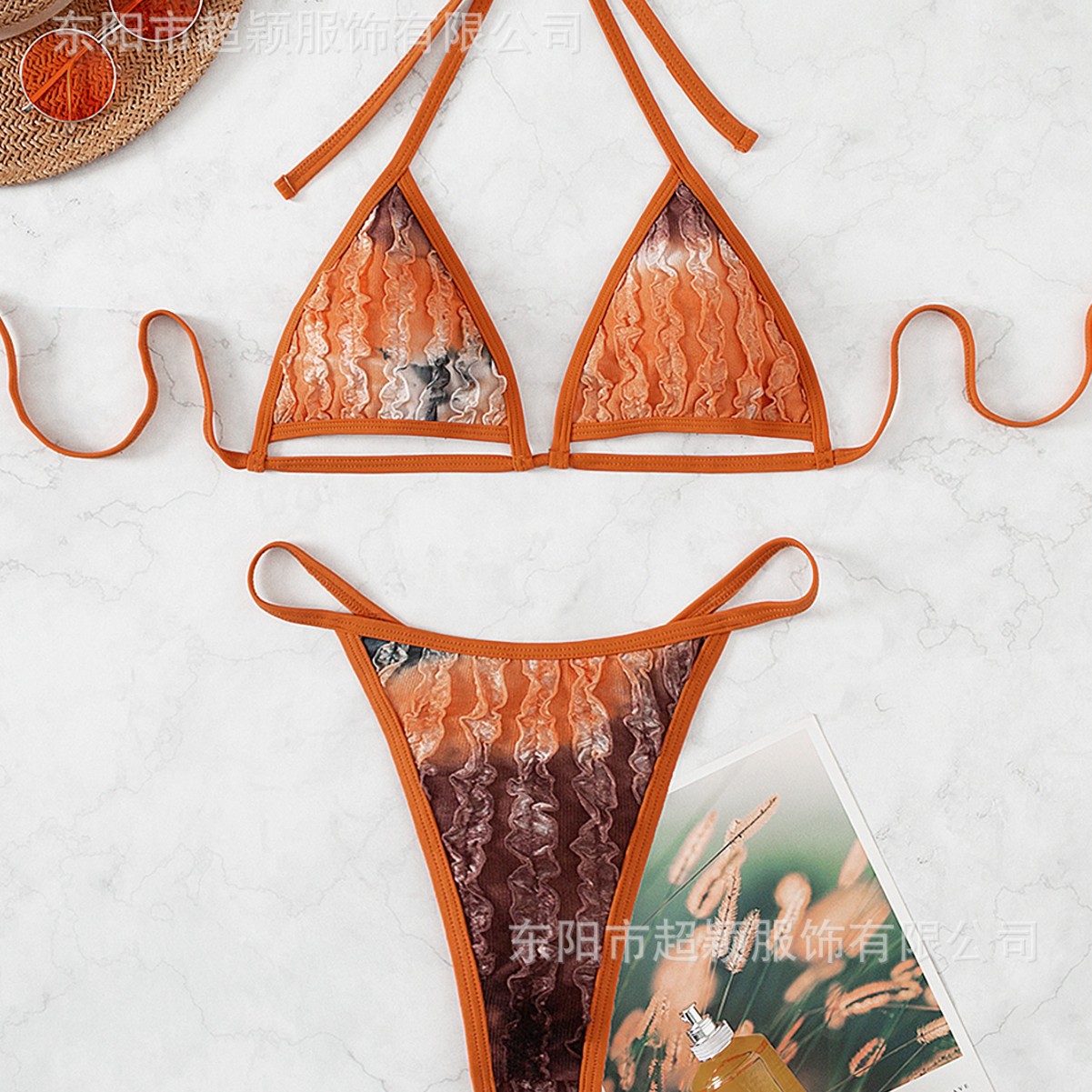New European and American AliExpress Hot Sale Blinds Tie-dye Tie-up Neck Sexy Thong Explosions Beach Bikini