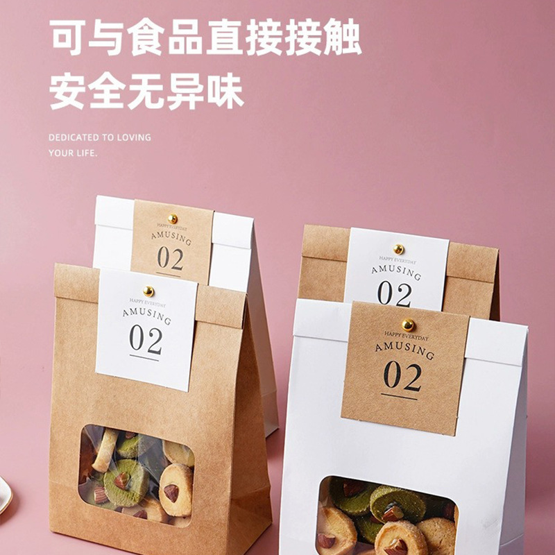 Simple Cookie Packaging Bag Window Transparent Baking Kraft Paper Bag Snowflake Crisp Self-supporting Gift Packaging Bag