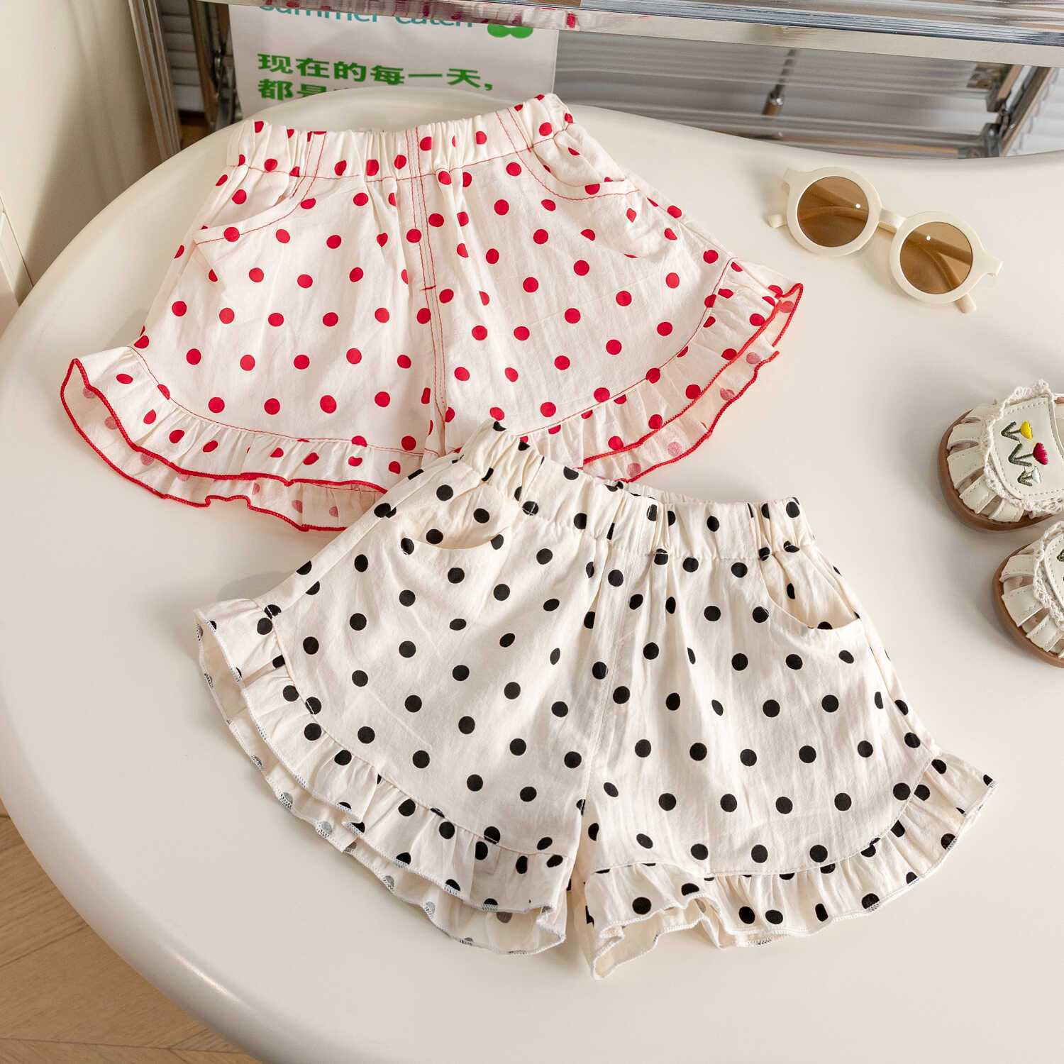 Picture of Girls' Shorts 2025 Summer New Korean Style Western Style Baby Girl Thin Lace Outer Wear Children's Polo Dot Casual Pants
