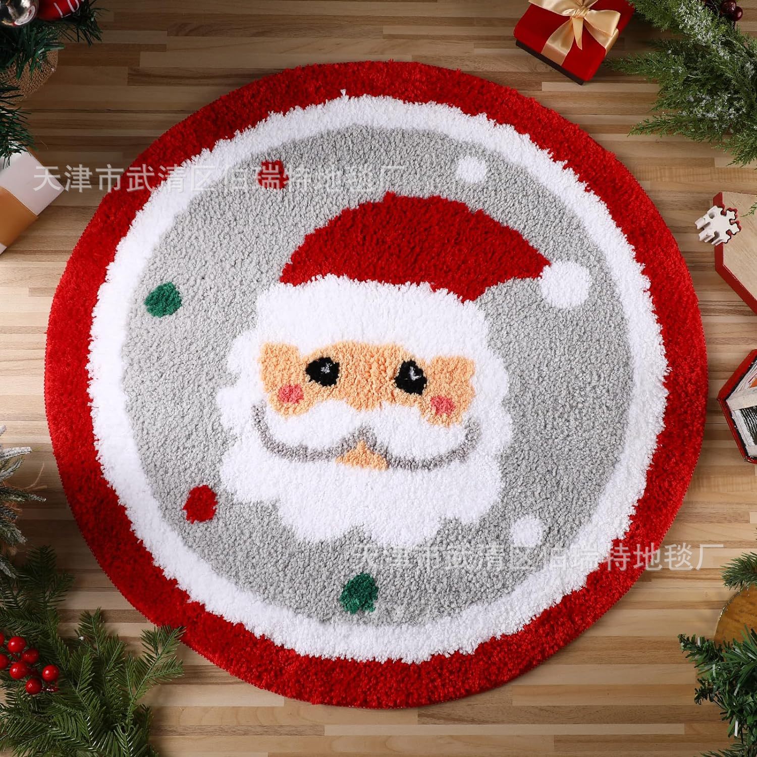 Christmas Round Carpet Encrypted Cashmere Flocking Floor Mat Round Holiday Decoration Carpet Living Room Carpet