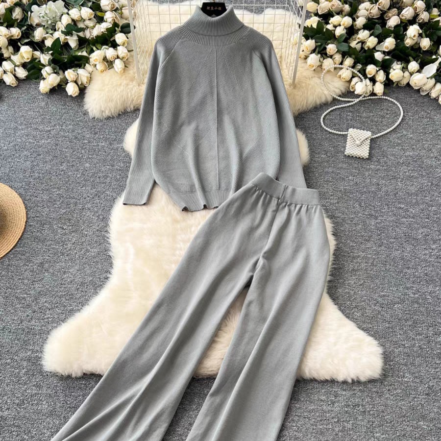 2025 New Women's Stylish Slit Sweater Wide-Leg Pants Fashion Autumn and Winter Two-Piece Set Wholesale from Manufacturer