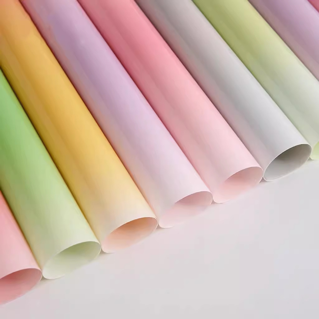 Gradient color candy glass waterproof plastic flower wrapping paper bouquet packaging materials florist supplies manufacturers straight hair