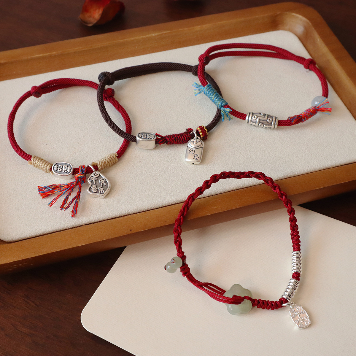 999 Foot Silver Red Rope Bracelet Women's High-end Design Handmade Braided Rope Hand Rope Girlfriend Couple's New Chinese Style Bracelet