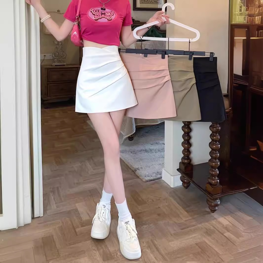 Women's Spring and Summer 2024 New High Waist Hip A- Line Skirt Fashion Design Pleated Korean Half-length Skirt