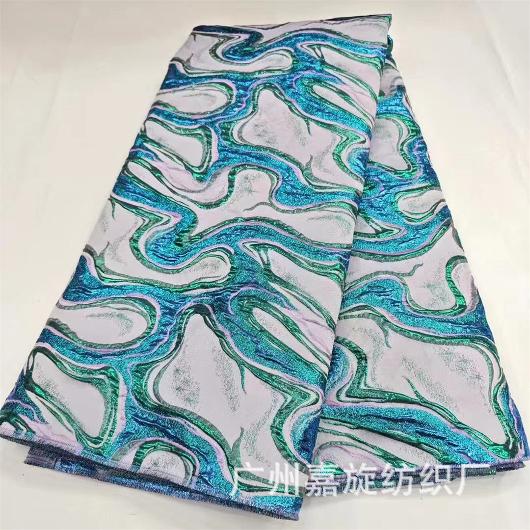 Three-dimensional blue running water texture embossed jacquard fabric European and American non-fashion designer catwalk lace JX4143