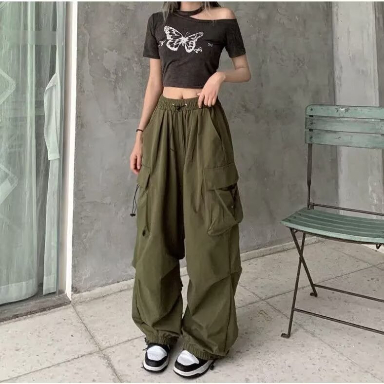 Picture of American Style Spicy Girl Cargo Pants Casual Pants Women Spring Summer Drape Slimming Straight Wide-Leg Pants Floor-Length Long Pants Trendy Wholesale
