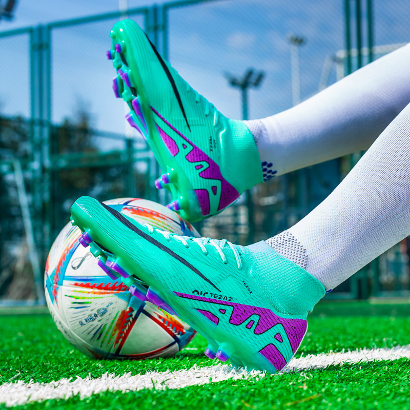 Cross-border high-top football shoes for boys and girls, teenagers, primary and secondary school students, broken nails, children's training, long nails, artificial grass