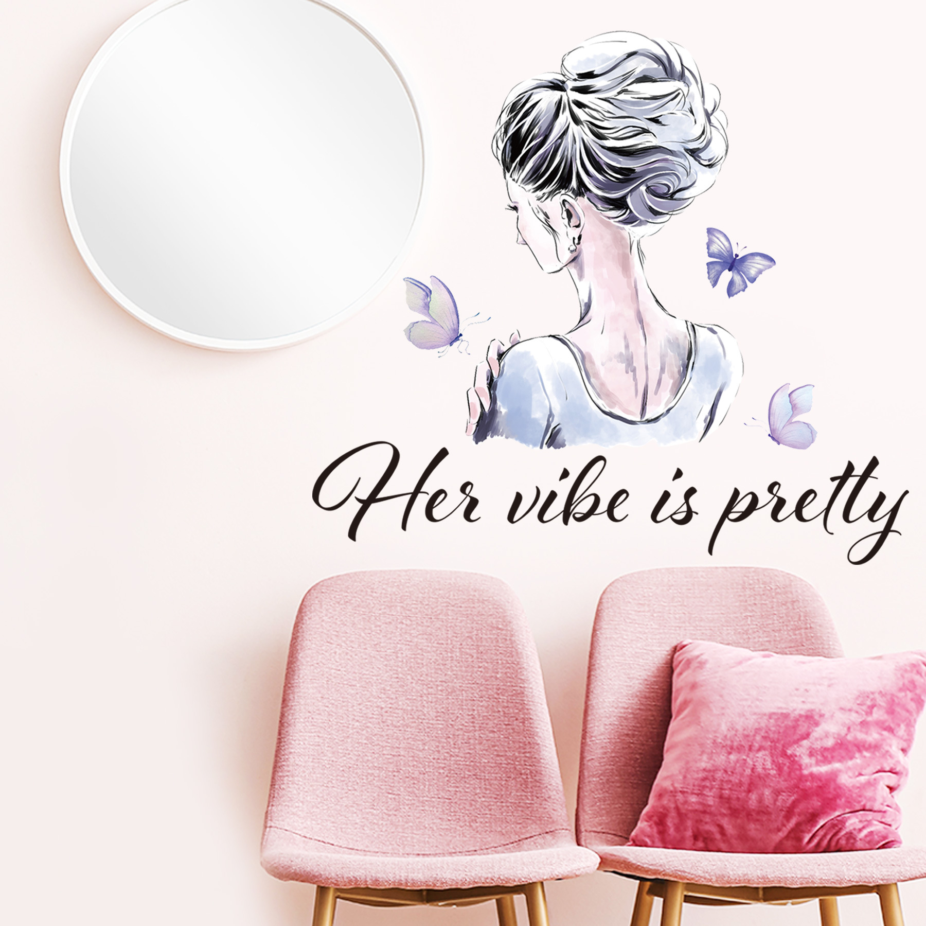 Her Watercolor Back Girl Cross-Border Removable Living Room Bedroom Sofa Home Decoration Wall Sticker Mup1693