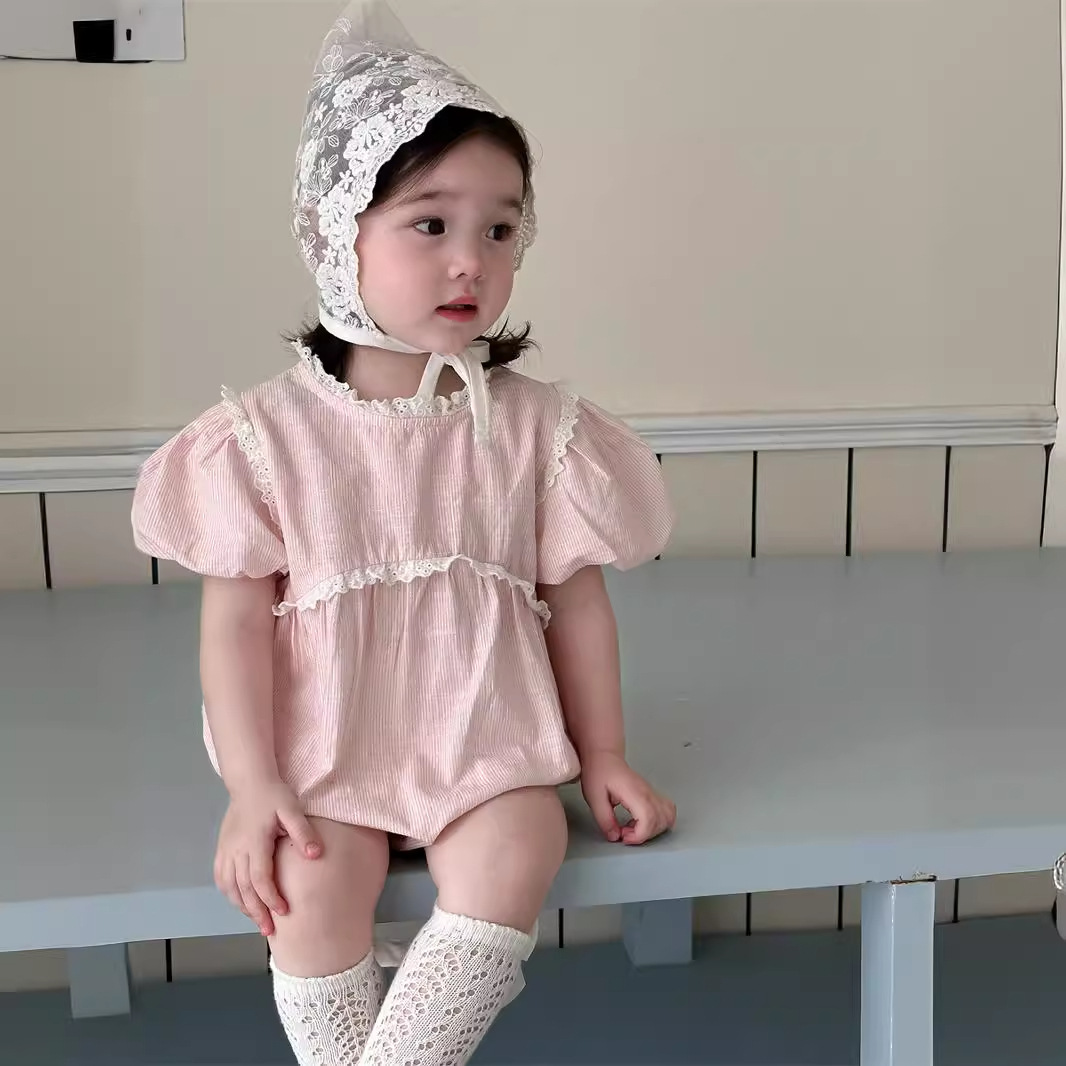 Girls Summer Thin Harem Korean Style Children's Clothing Baby Short-Sleeved Jumpsuit Summer Baby Bag Summer Clothing