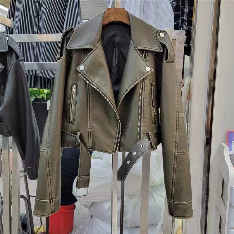 Picture of Hong Kong Style Retro Leather Jacket Women's Short New Casual This Year's Popular Motorcycle PU Leather Jacket