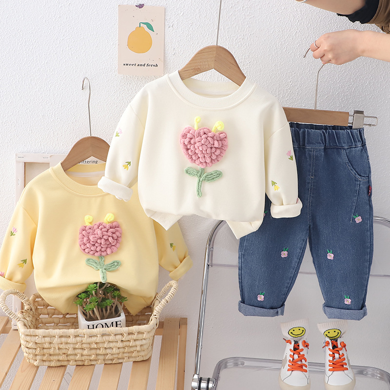 2024 boys and girls spring new sports suit Internet celebrity children's sweater casual two-piece set source factory wholesale