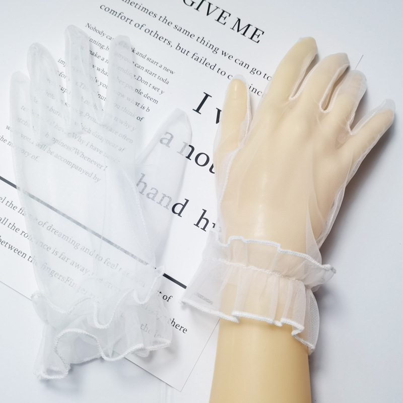 Picture of Transparent Short COS Gloves play Colorful Mesh Bag Finger Wedding Evening Dress Sexy Accessories Black Lace DIY