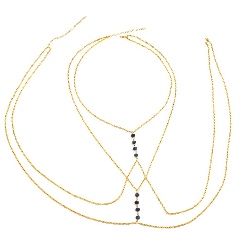 Picture of New European and American Fashion Sexy Metal Crystal Cross Summer Bikini Body Chain Metal Double-Layer Chest Chain Accessories