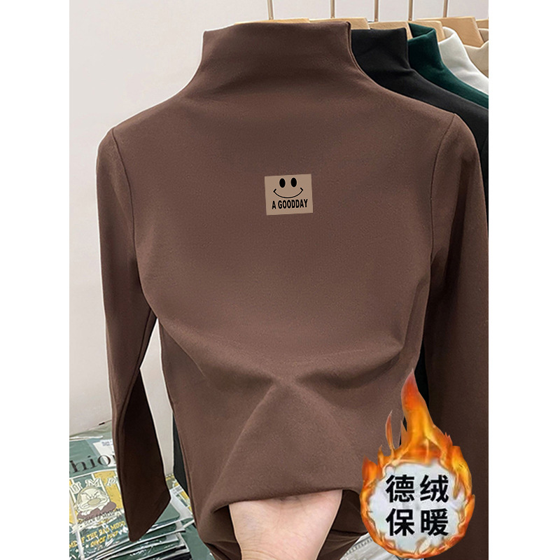 Children's Half-high Collar Base Shirt Autumn and Winter German Velvet Boys' Inner Warm Top Middle-large Children's and Girls' Half-high Collar Autumn Dress
