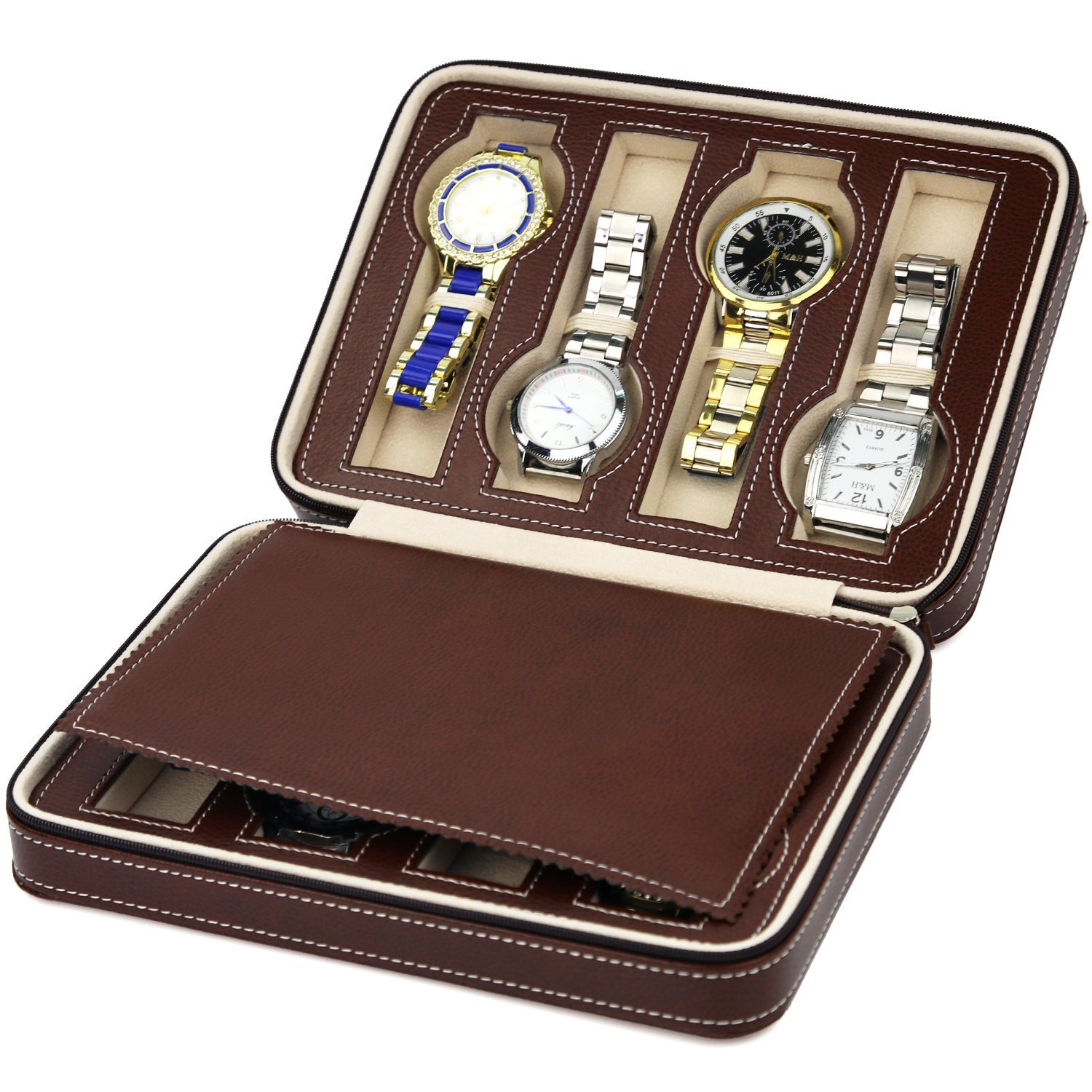 Wholesale watch zipper bag storage bag 8 watch storage bag watch box leather bag portable zipper watch