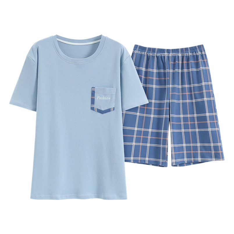 100% Cotton Pajamas Men's Summer Pure Cotton Thin Korean-style Loose Short-sleeved High-end Outfit