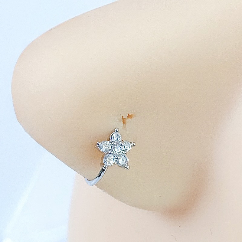Picture of Cross-border Accessories Heart-shaped Zircon Flower Copper Nose Decoration False Nose Ring Earrings Women's Fresh Ins Style High-end Jewelry