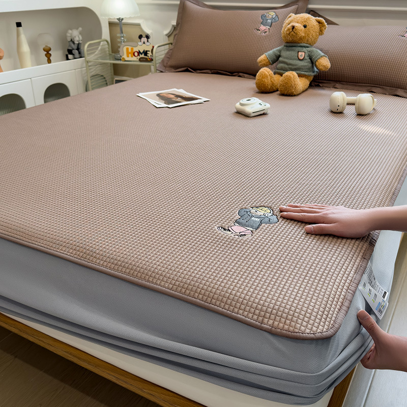 Picture of Category a Maternal and Infant Grade Waffle Ice Bean Mat Three-Piece Set Classy Ice Silk Mat Fitted Sheet Summer Air-Conditioned Soft Mat