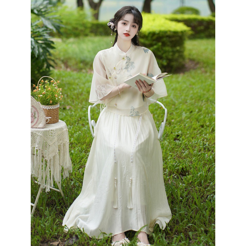 Picture of Summer New Women's Embroidered Seven-point Sleeve Collar Retro Artistic Shirt Top