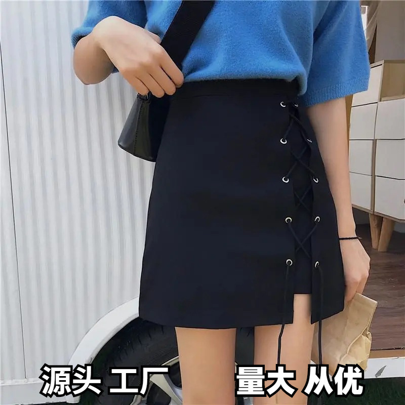 Summer 2024 Korean Style Strap Short Skirt High Waist Anti-glare A- line Skirt Solid Color Slimming Skirt Women's Trendy Hip Skirt