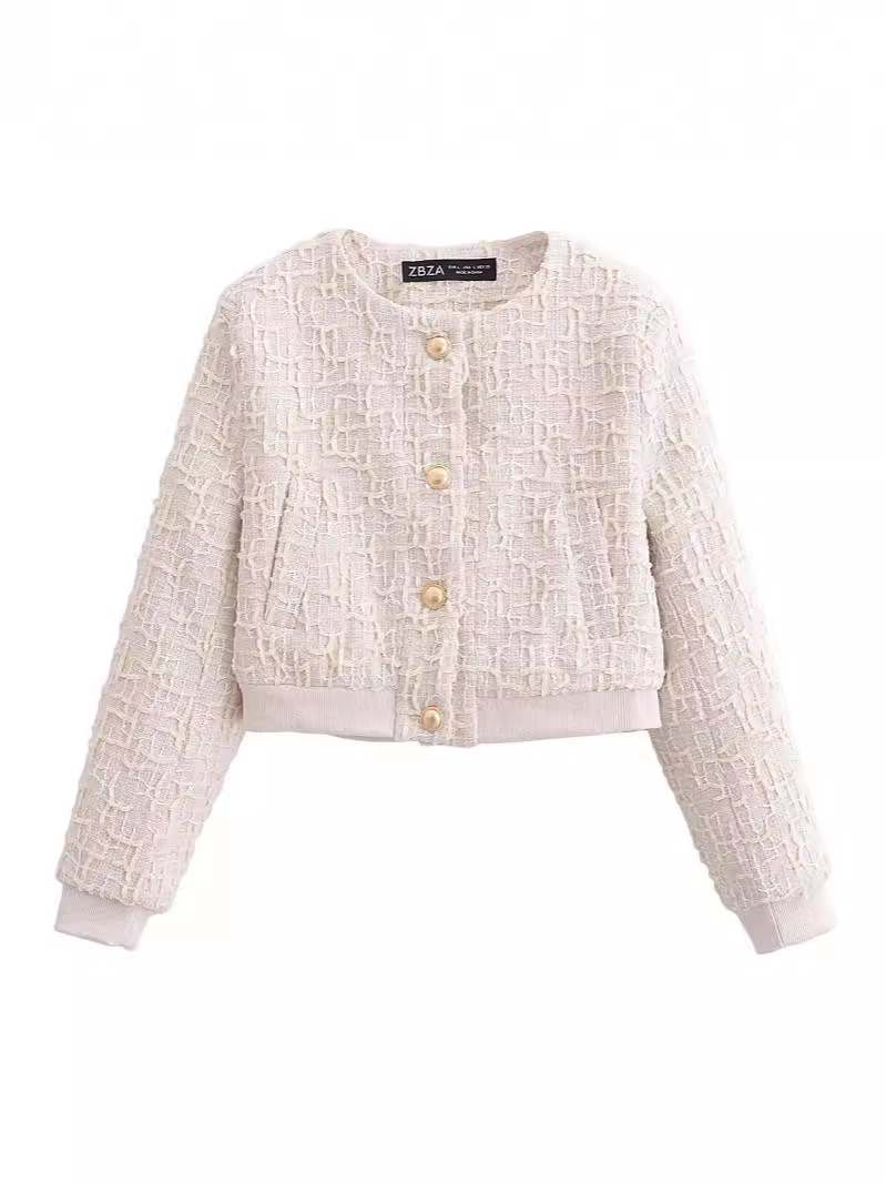Cross-border Foreign Trade ZA Women's 2024 Summer New Solid Color Texture Short Aviator Jacket Short Jacket