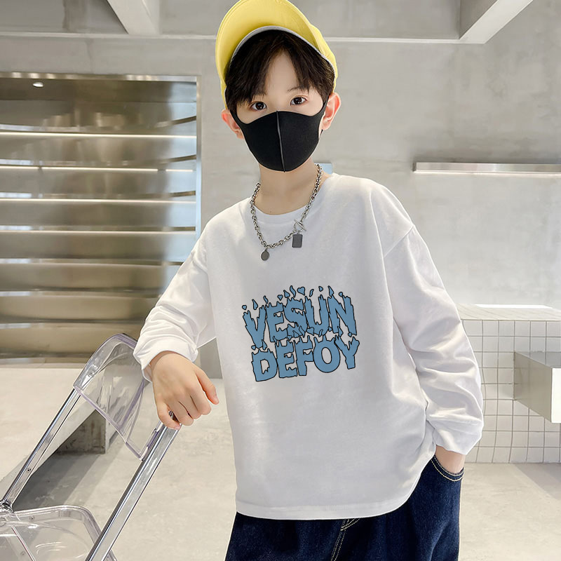 100% cotton children's bottoming shirt 3-15 years old long sleeve boys and girls autumn and winter T-shirt loose middle and big children's top clothes