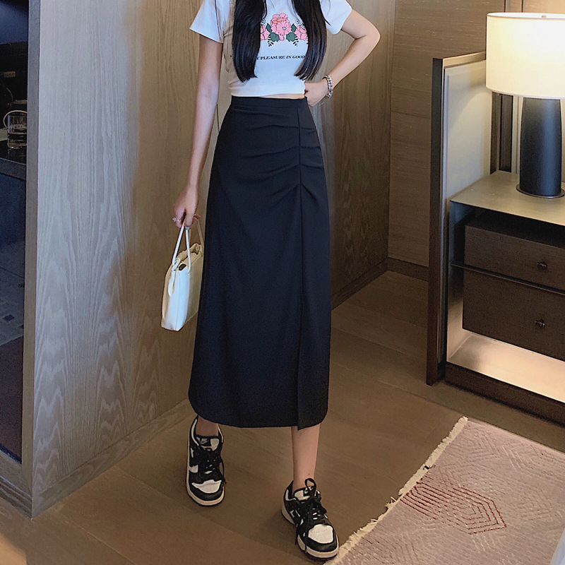 2023 irregular suit skirt women's summer small slimming pleated hip skirt mid-length split A- line skirt